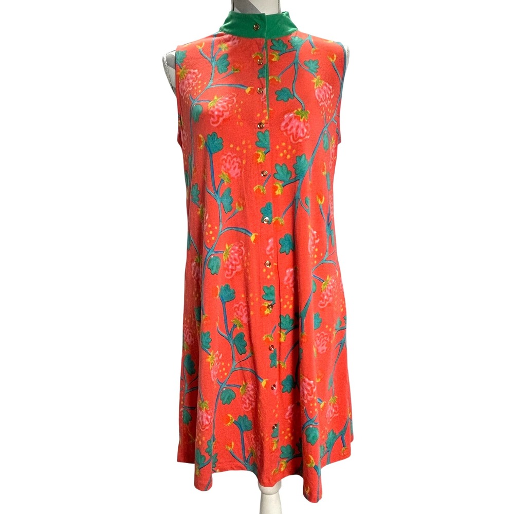 Duffield Lane Leland Gal Coral Orange‎  Floral Button Front Sleeveless Dress M